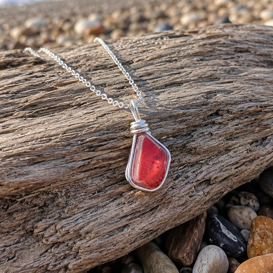 Coral Pink Seaham Sea Glass Multi Pendant