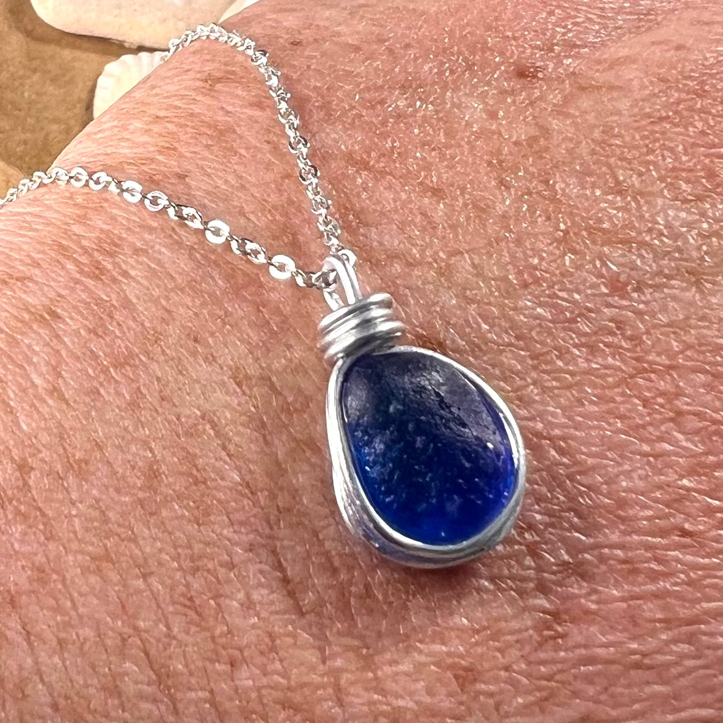 Mid Blue Seaham Sea Glass Pendant