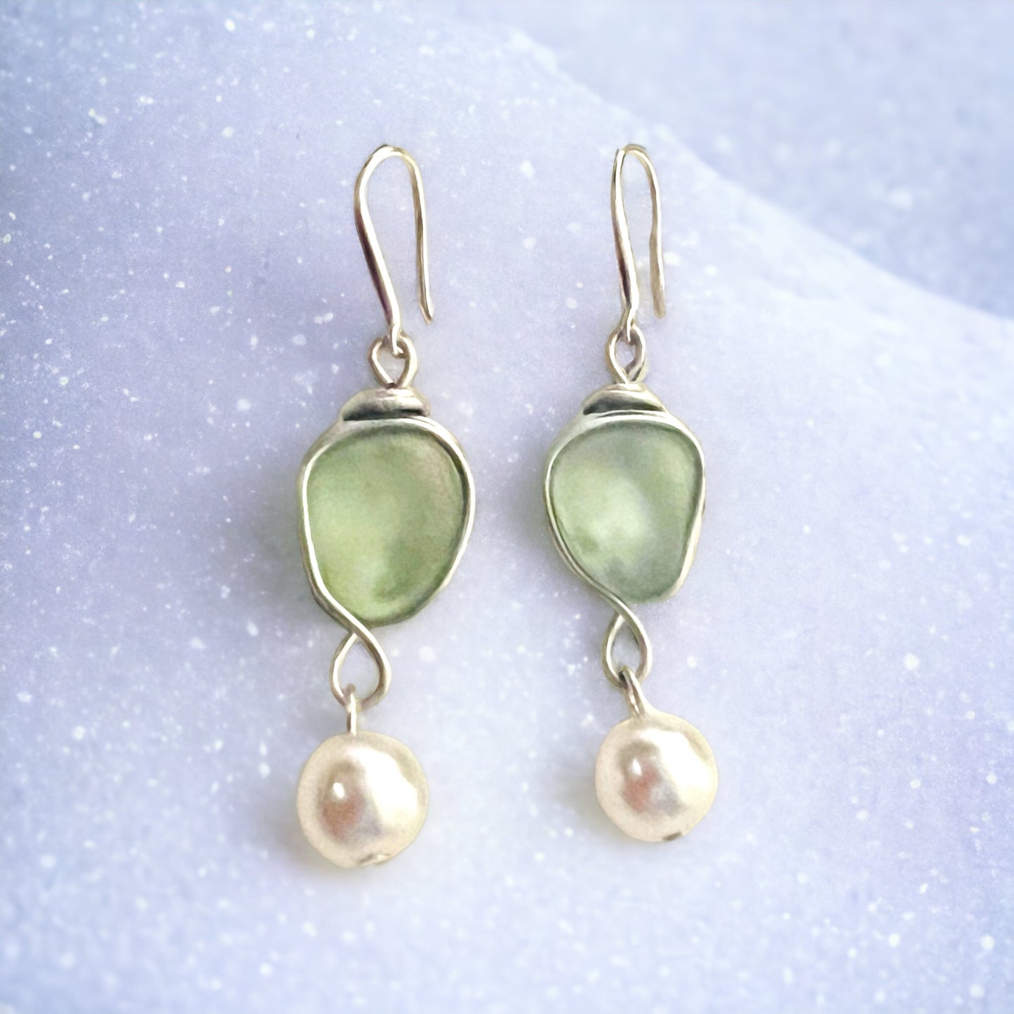Sea Glass & Glass Pearl Drop Earrings