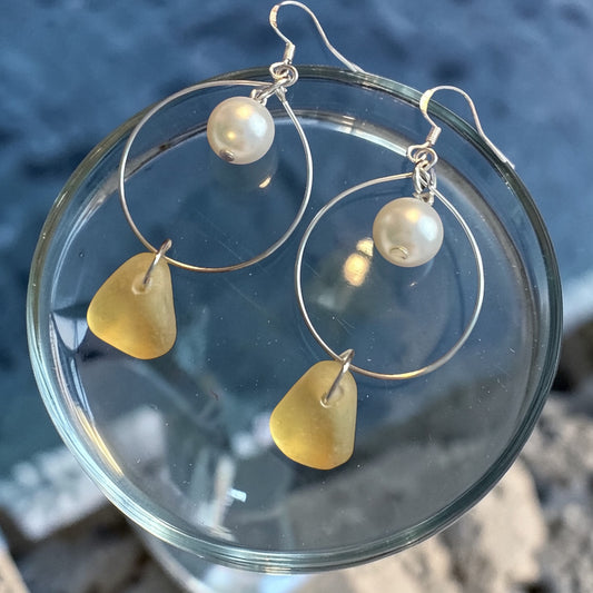 Statement Seaham Sea Glass and Glass Pearl Earrings