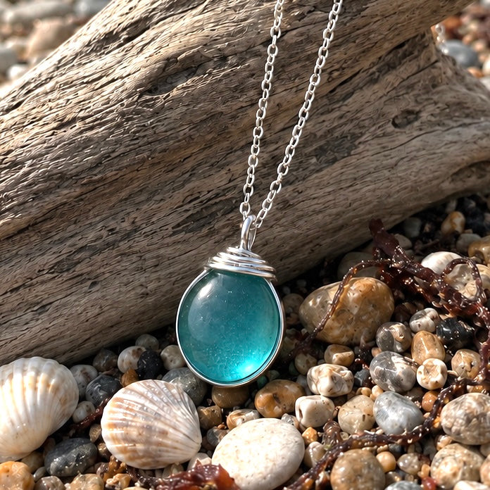 Canary Island Rare Turquoise Green Sea Glass Pendant