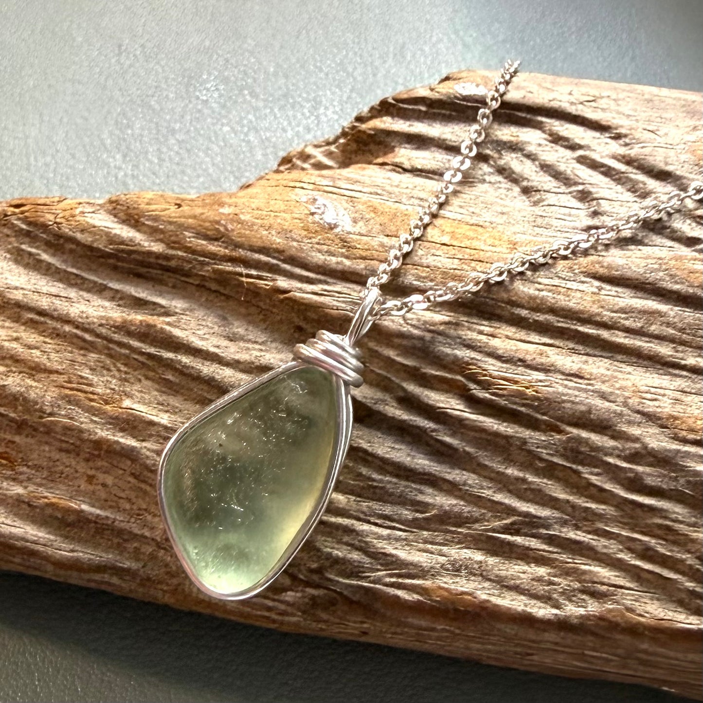 Pale Aqua Green Seaham Sea Glass Pendant