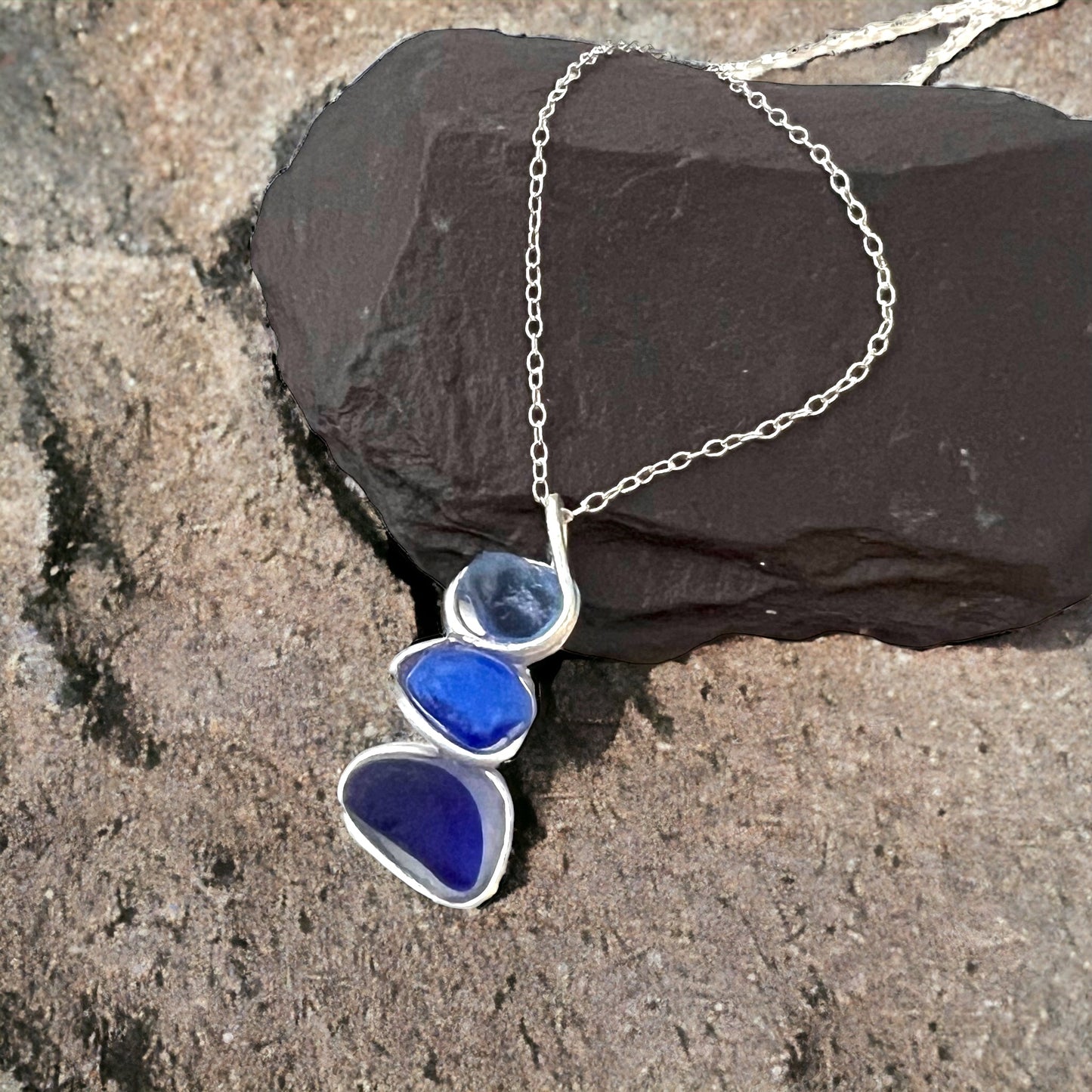 Blue Three Piece Seaham Sea Glass Pendant