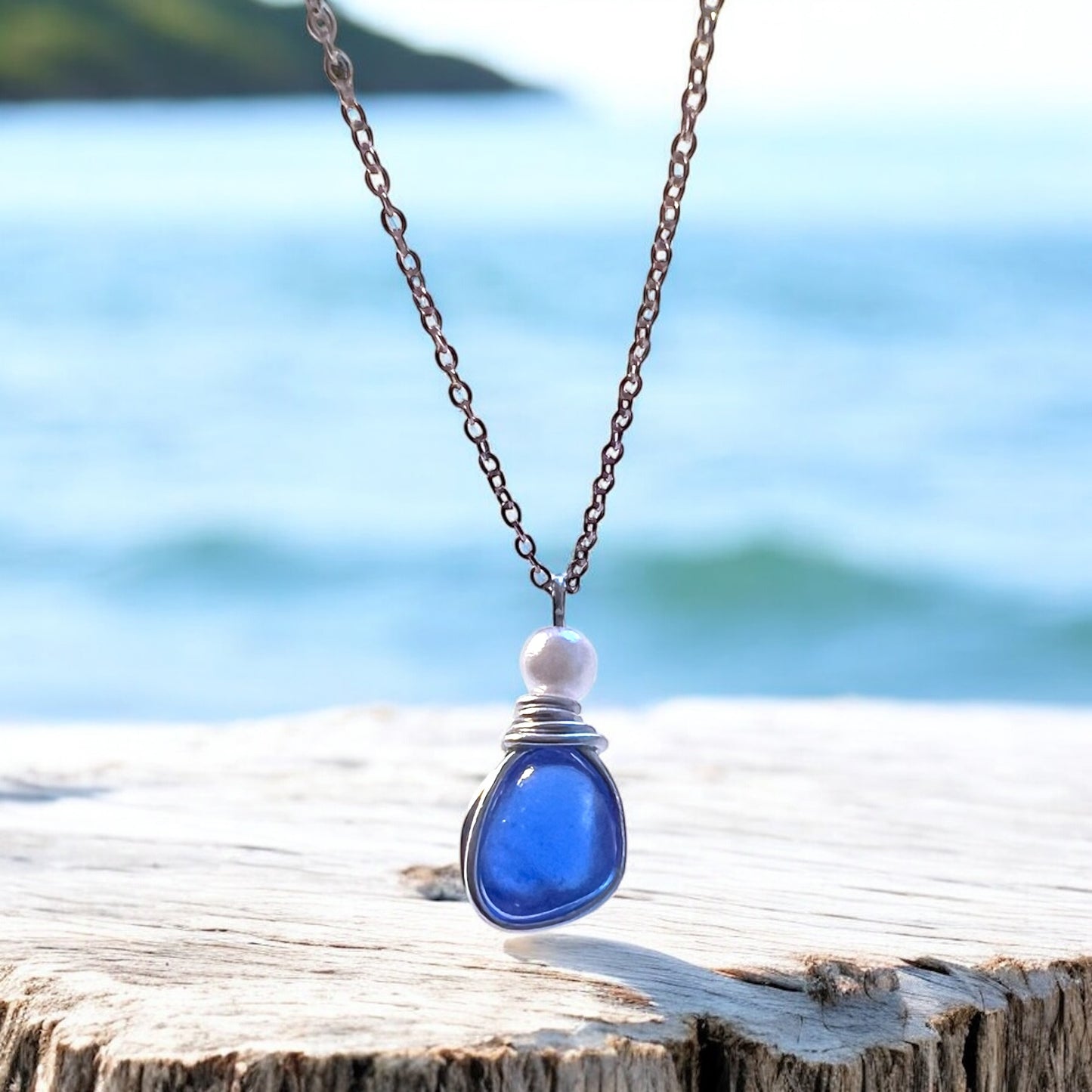 Mid Blue Kent Sea Glass Pendant