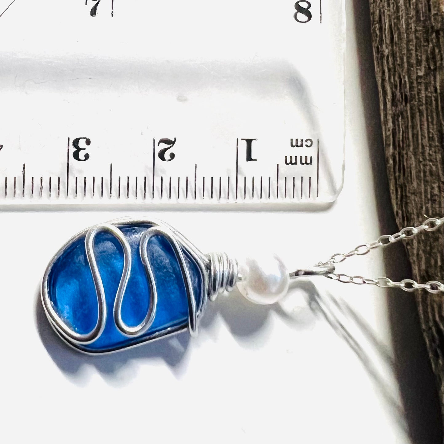 Mid Blue Seaham Sea Glass Waves Pendant