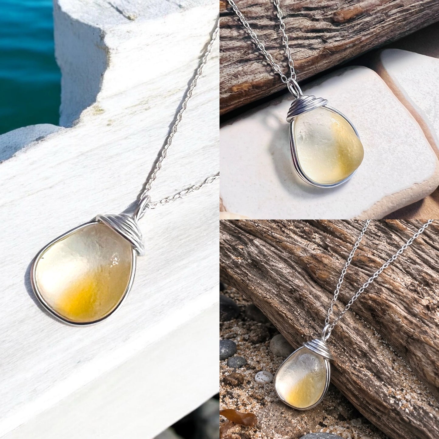 Yellow and White Seaham Sea Glass Multi Pendant