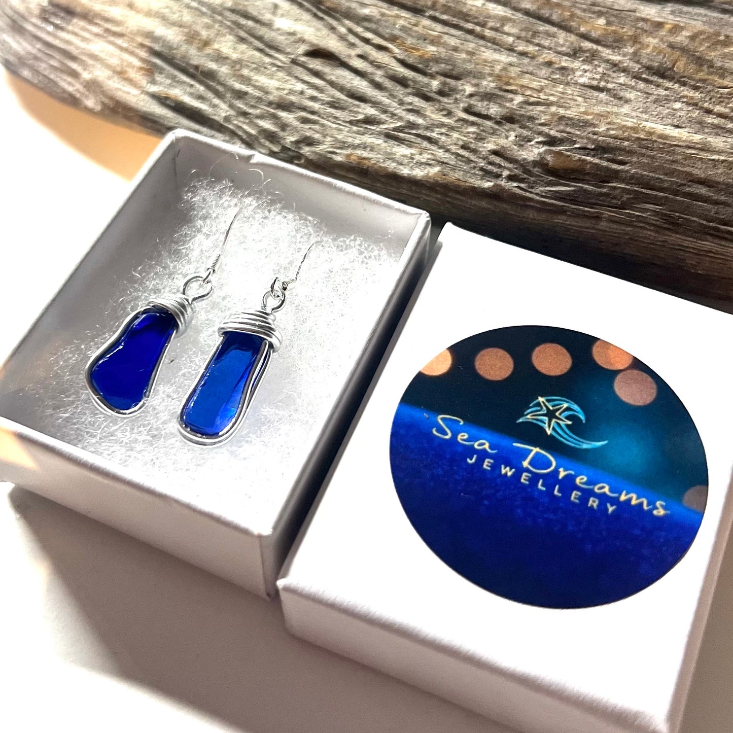 Cobalt Blue Seaham Sea Glass Earrings