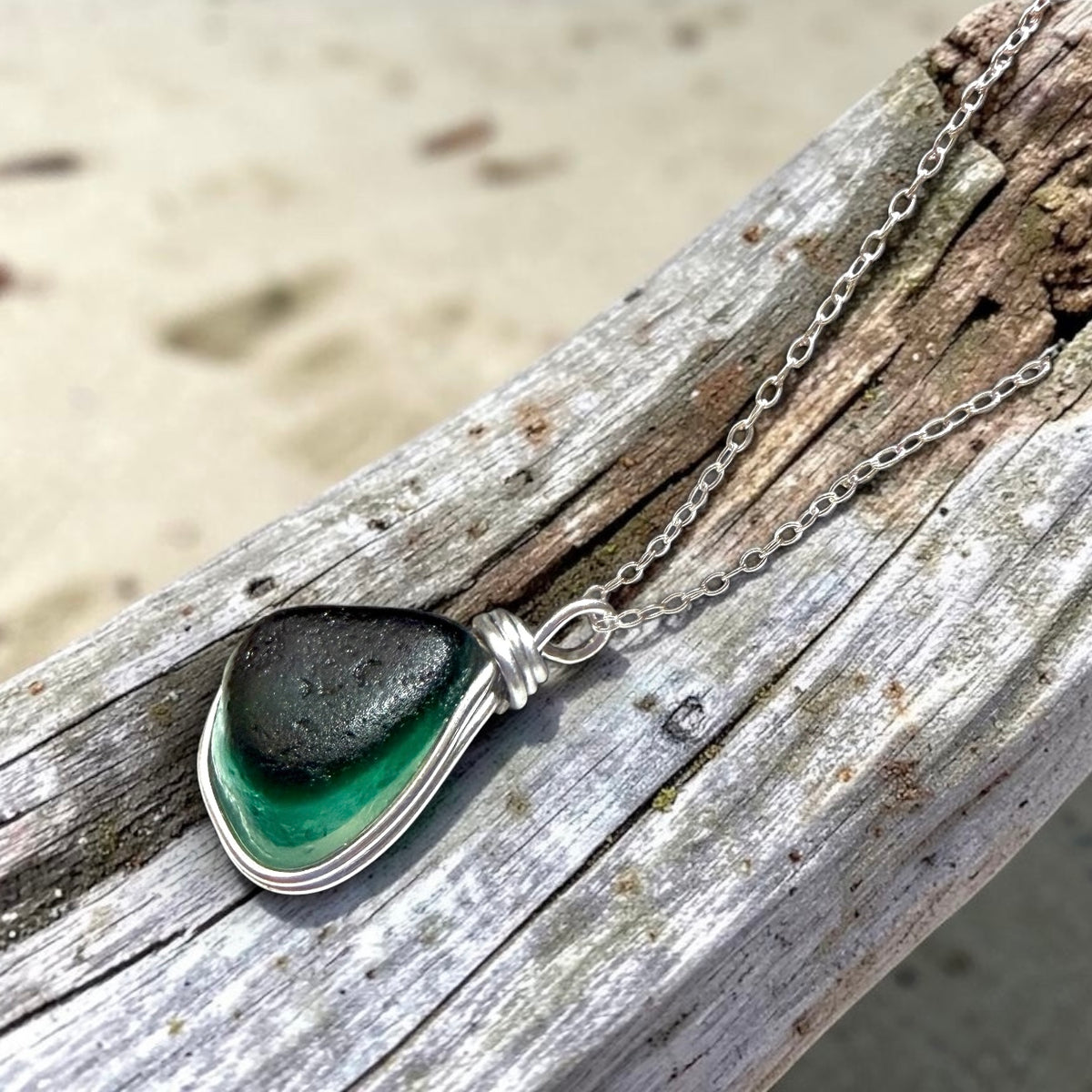 Large Turquoise Green Seaham Sea Glass Multi Pendant