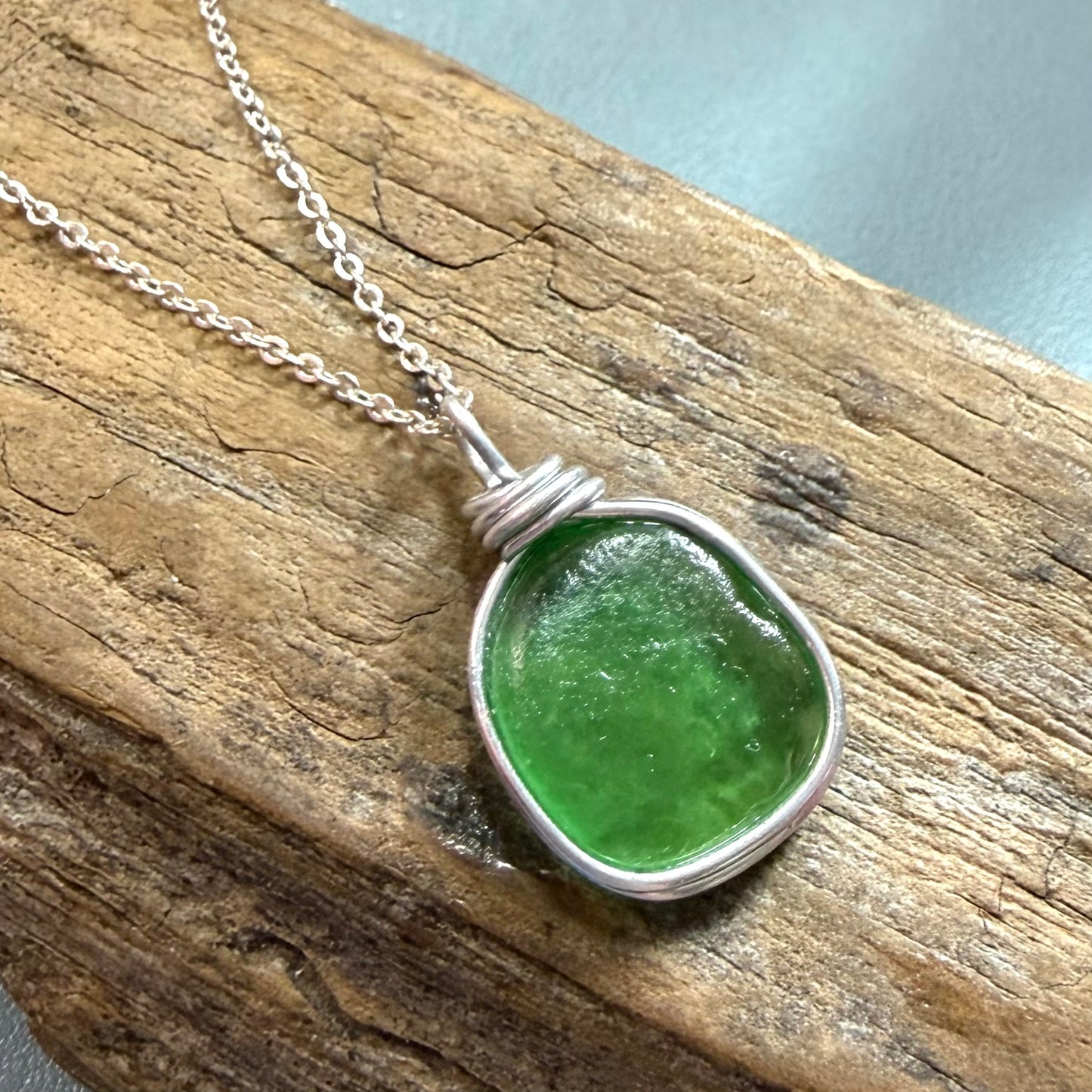 Bright Green Devon  Sea Glass Pendant