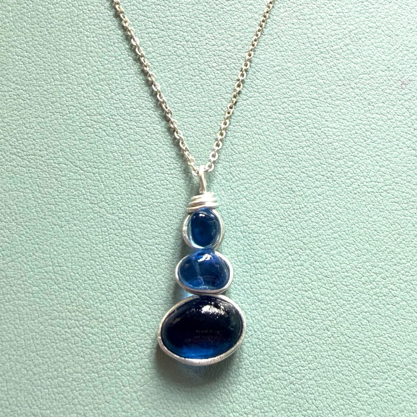 Blue Three Piece Seaham Sea Glass Pendant