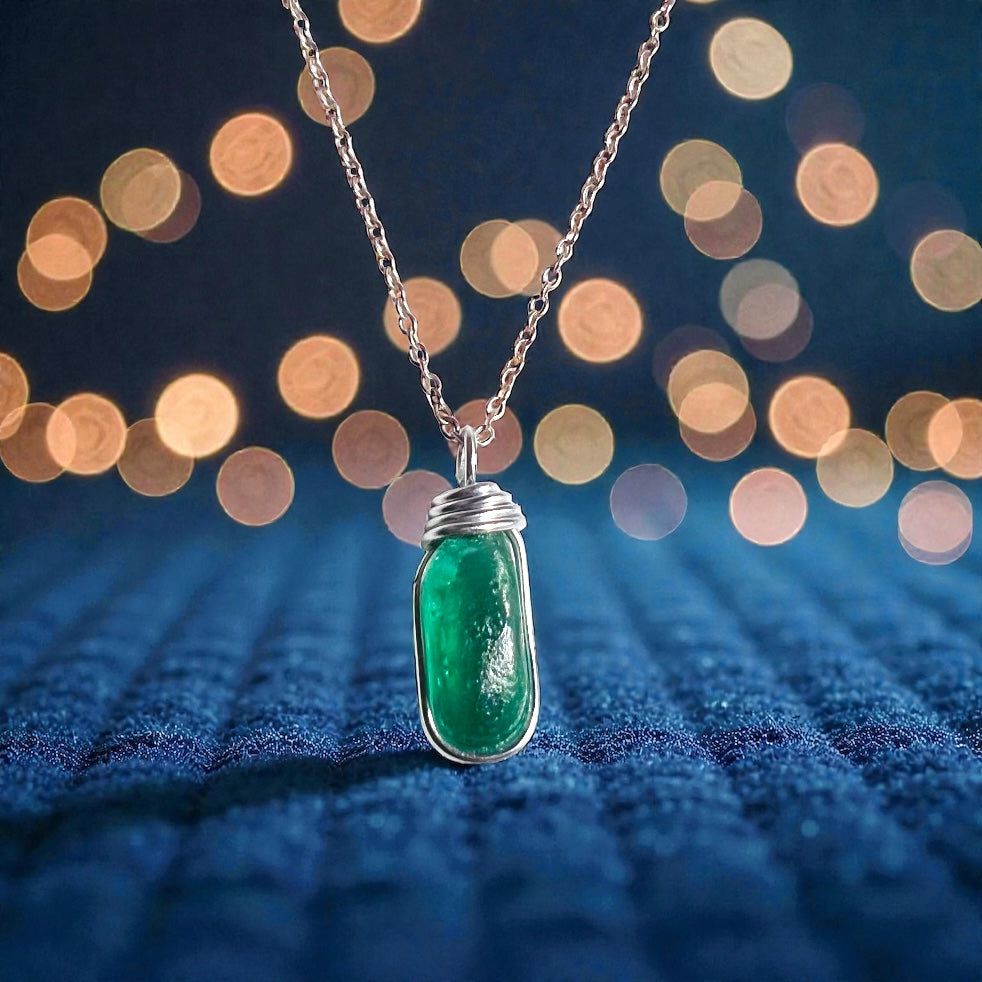 Canary Island Rare Turquoise Green Sea Glass Pendant