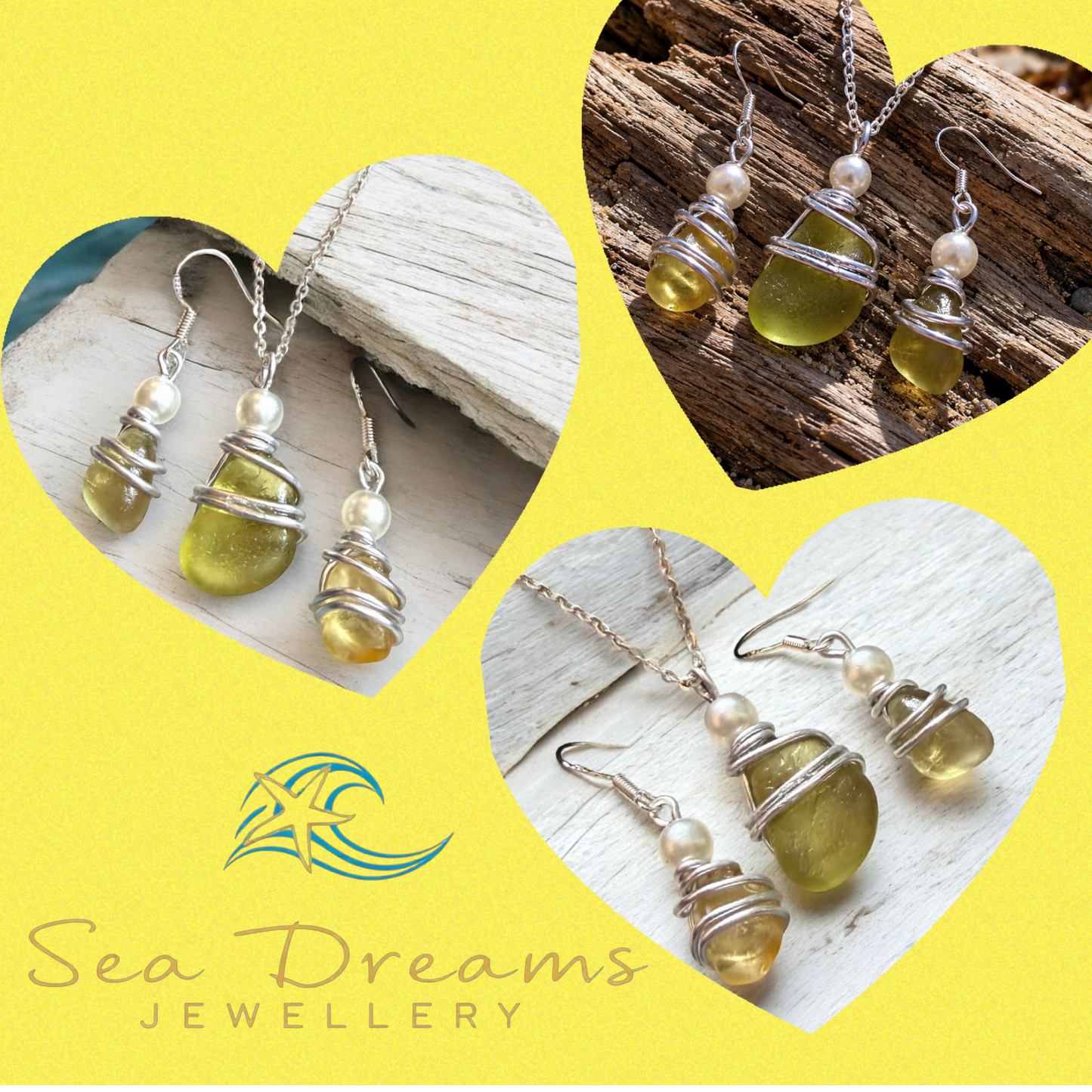 Yellow Seaham Sea Glass Jewellery Set