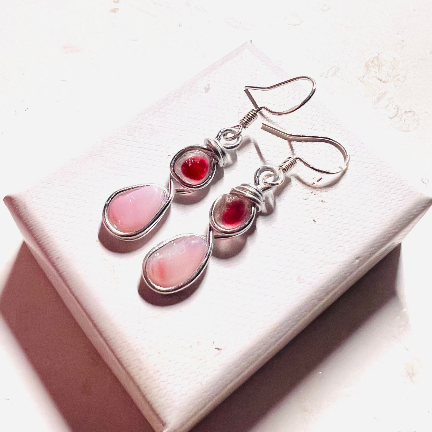 Pink Sea Glass Drop Earrings