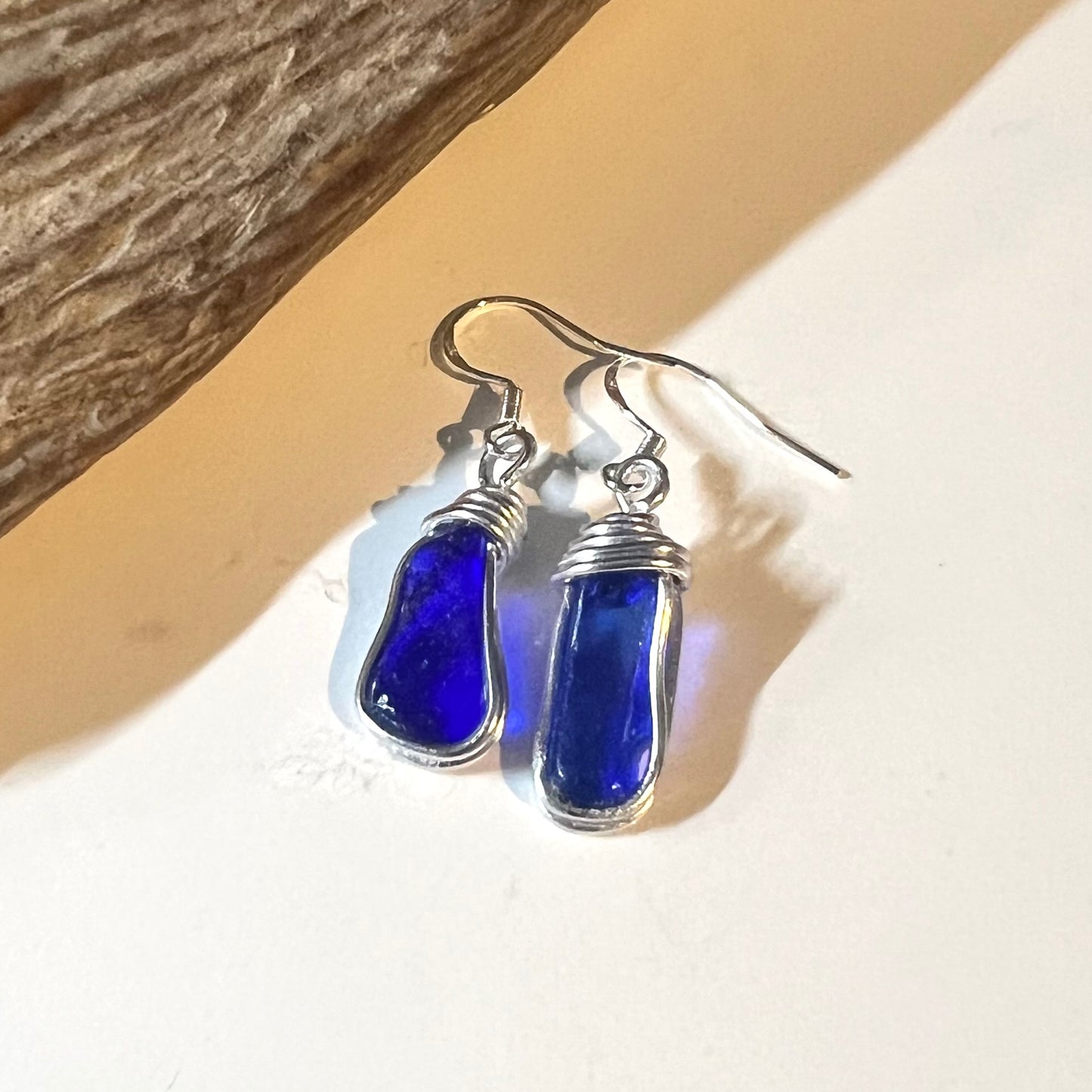 Cobalt Blue Seaham Sea Glass Earrings