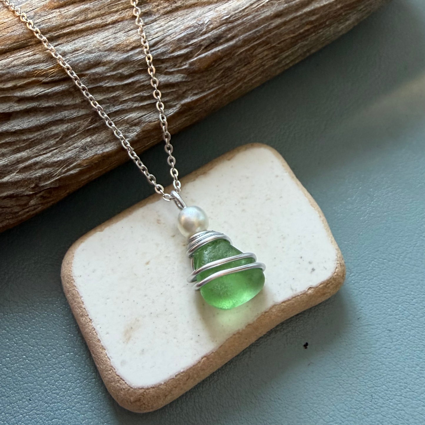 Light Green Devon Sea Glass Pendant