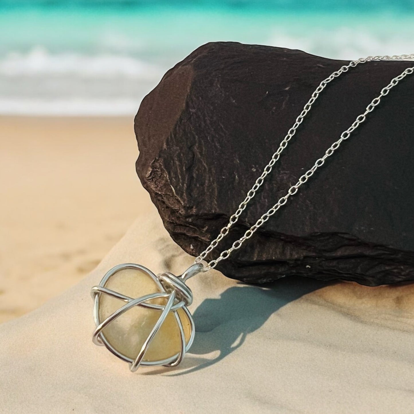 Rare Pale Yellow Colour Seaham Sea Glass Pendant