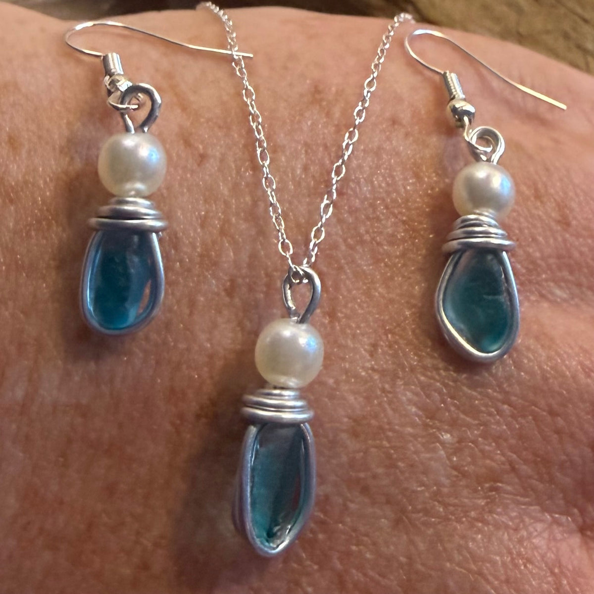 Small Turquoise Multi Seaham Sea Glass Jewellery Set
