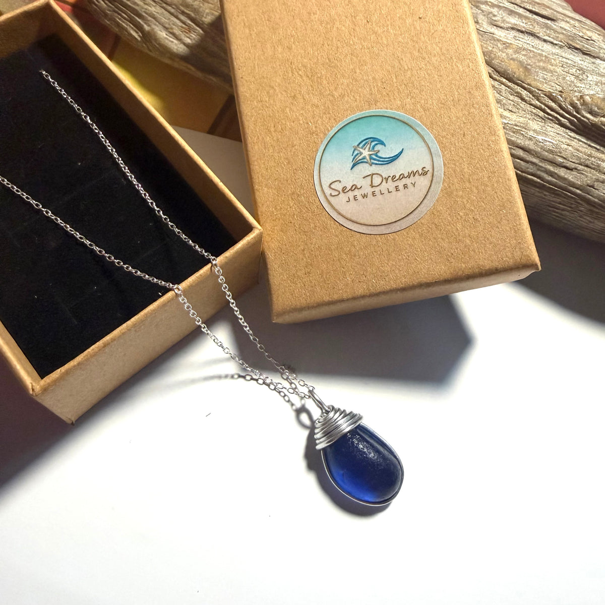 Deep Blue Seaham Sea Glass Pendant