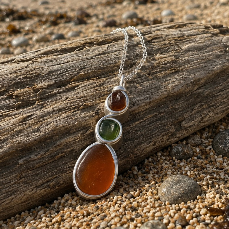 Autumn Shades Sea Glass  Pendant