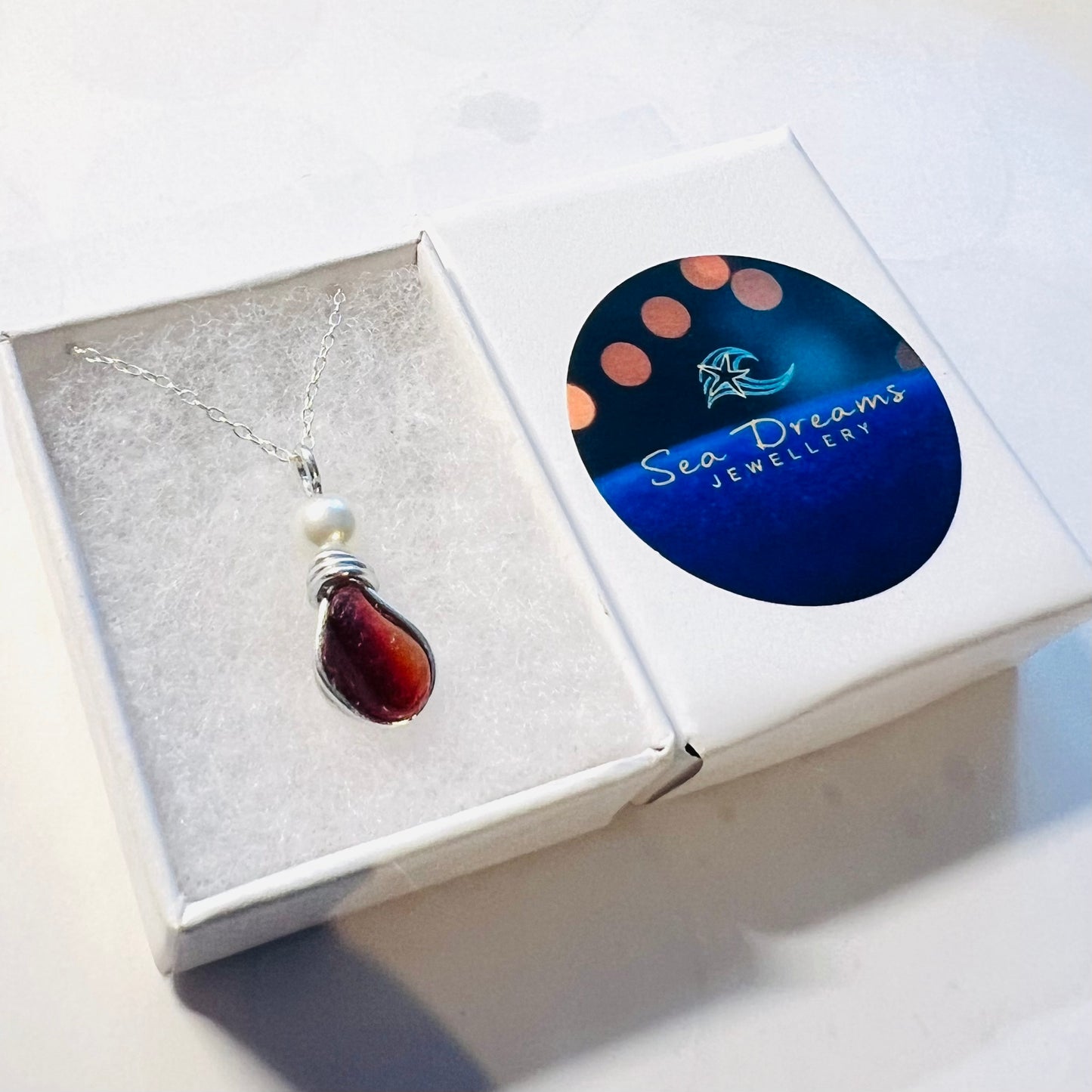 Rare Deep Red/Orange Seaham Sea Glass  Pendant