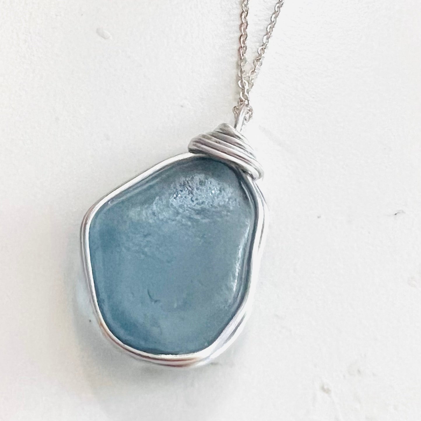 Large Dusky Blue Seaham Sea Glass Pendant
