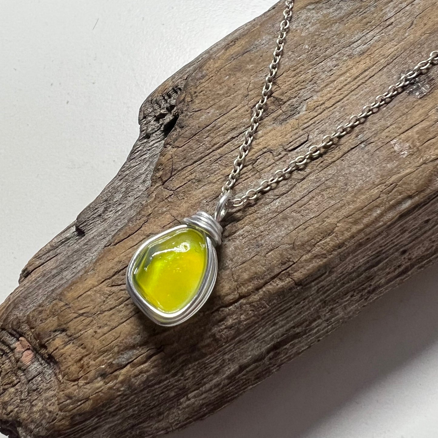 Rare Yellow UV Reactive Seaham Sea Glass Pendant