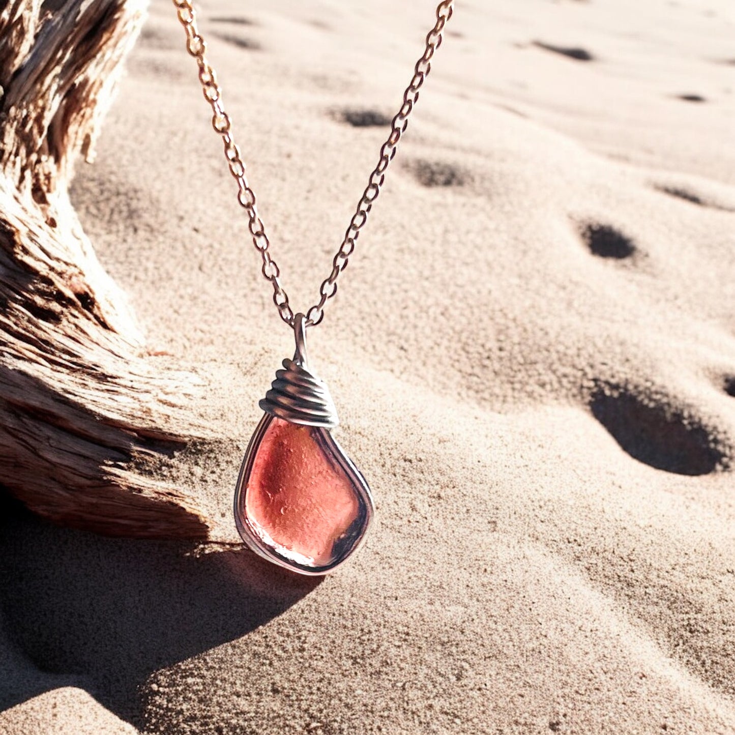 Maroon Seaham Sea Glass Pendant