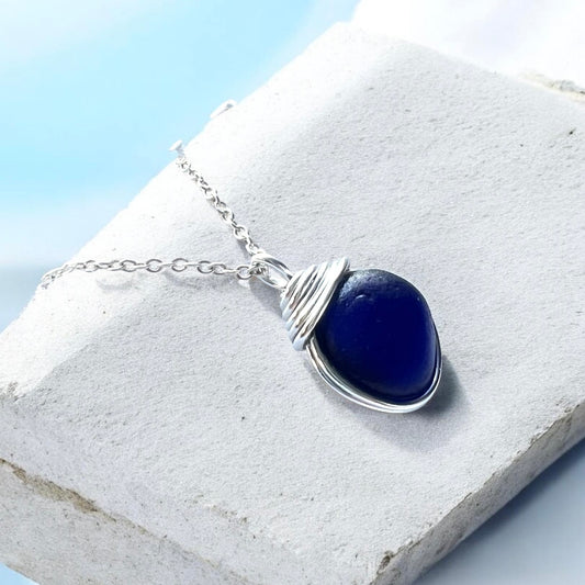Deep Blue Seaham Sea Glass Pendant