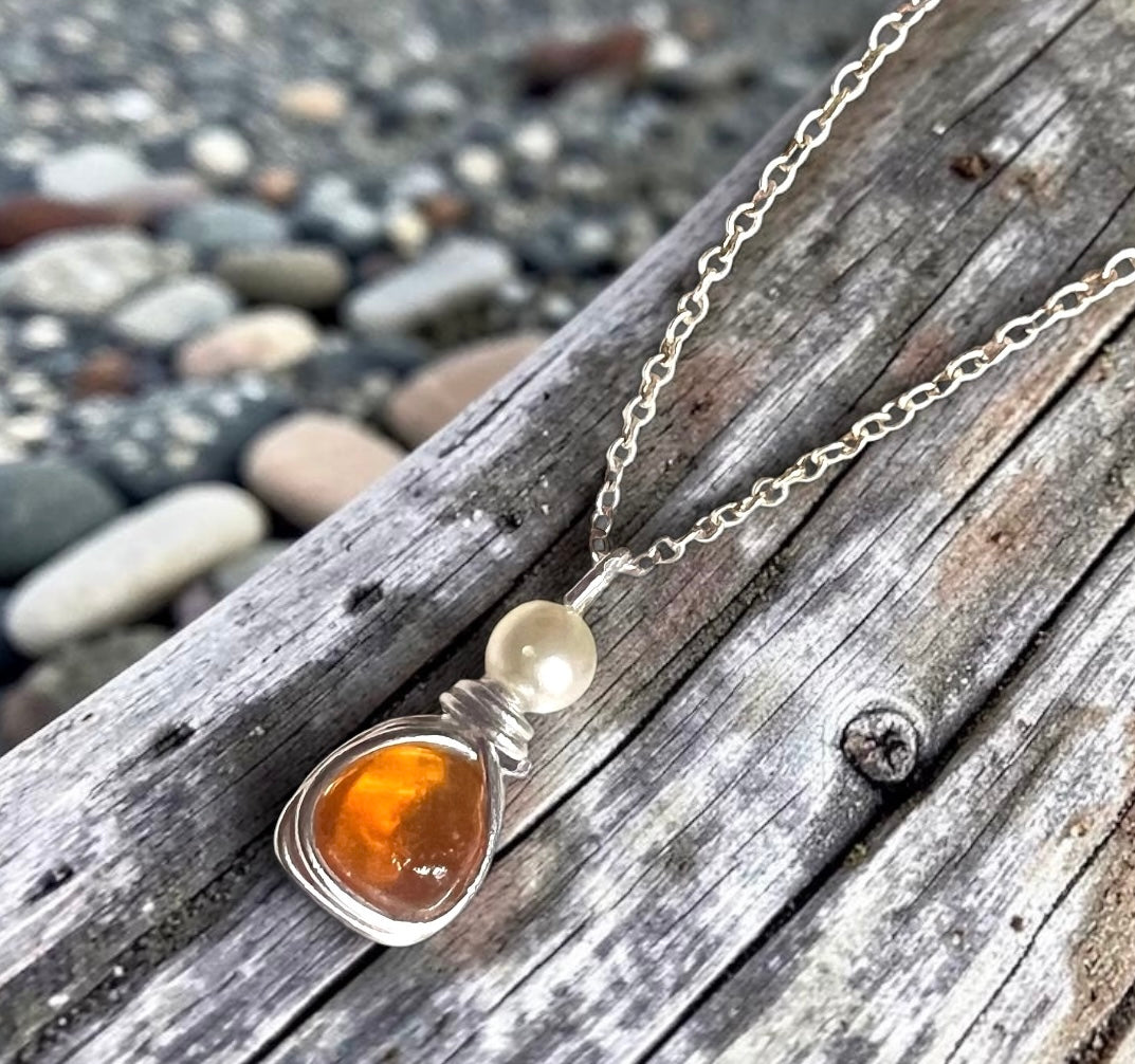 Very Rare Orange Small Seaham Sea Glass Multi Pendant
