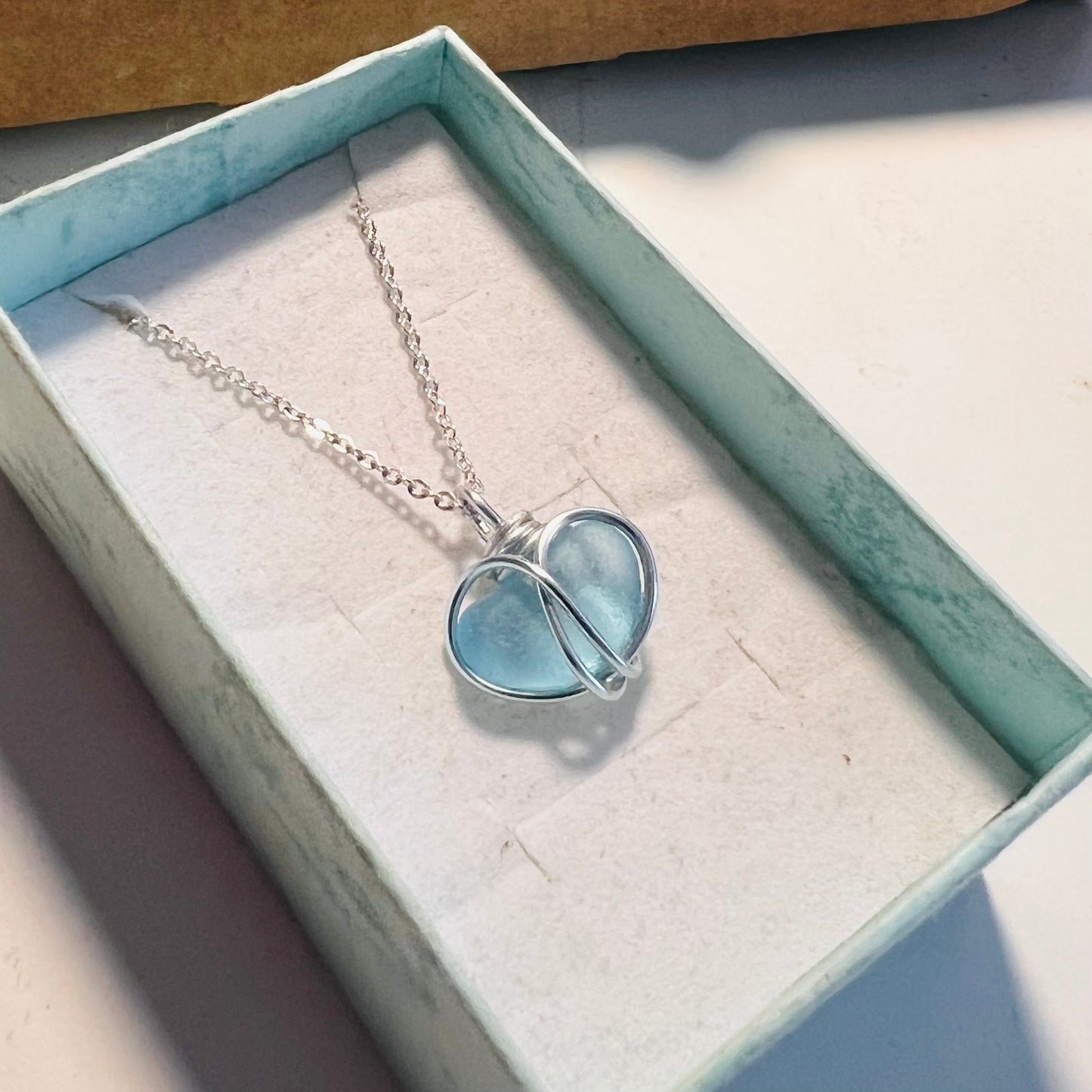 Bright Blue Heart Sea Glass Pendant
