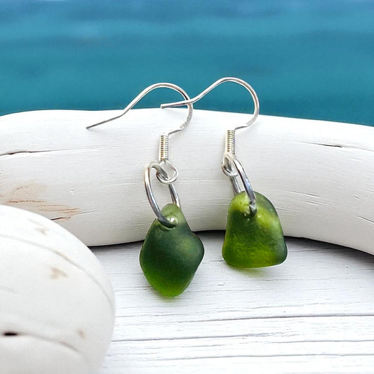 Green Dangly Seaham Sea Glass Earrings