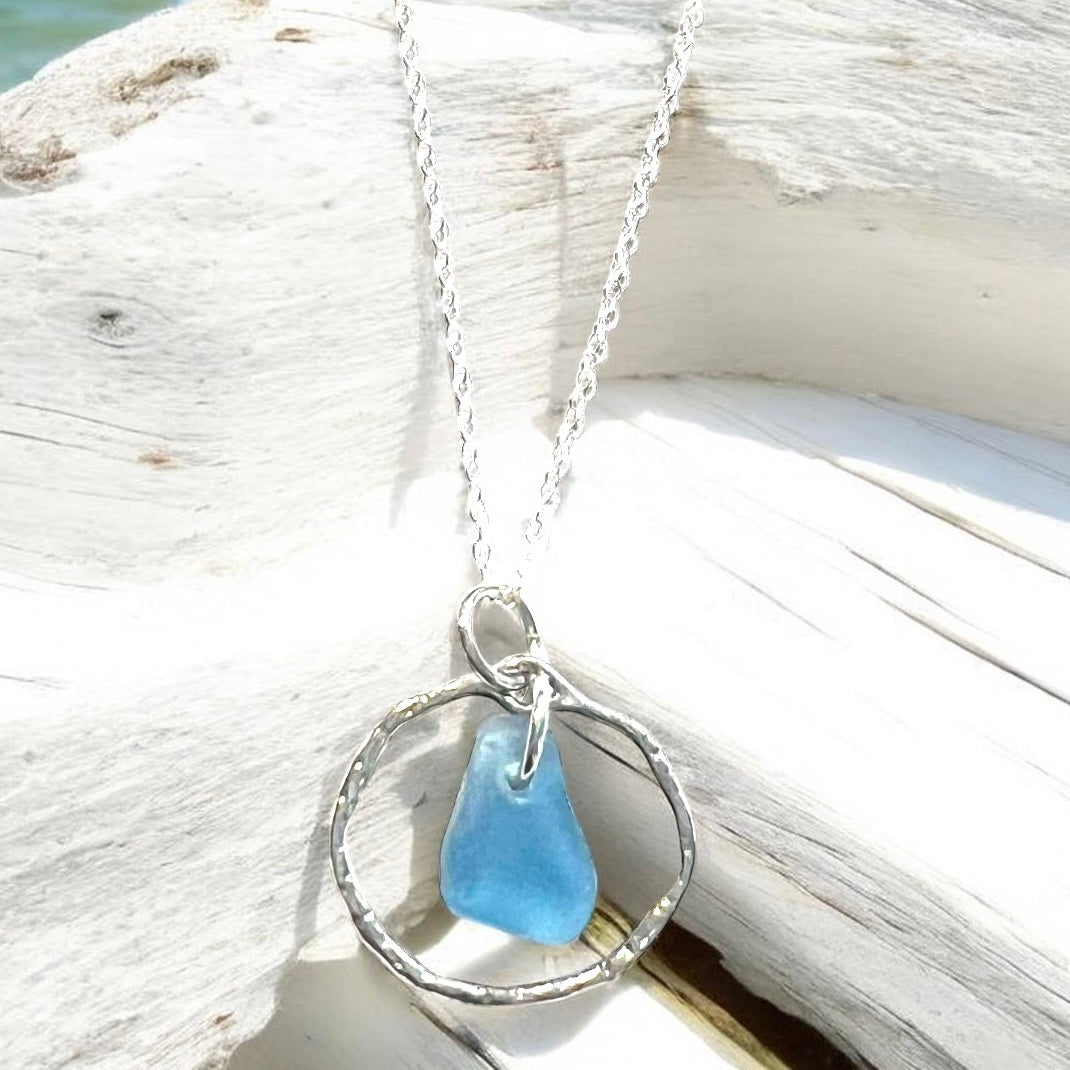 Seaham Sea Glass Dusky Blue Shade Frame Pendant