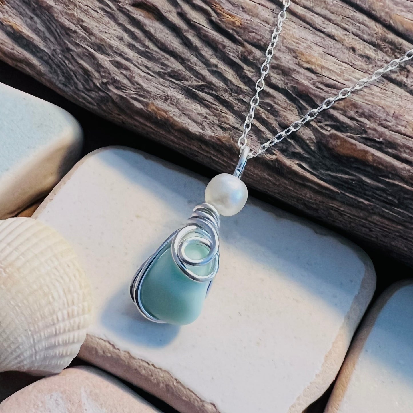 Mint Green Seaham Milk Glass Pendant