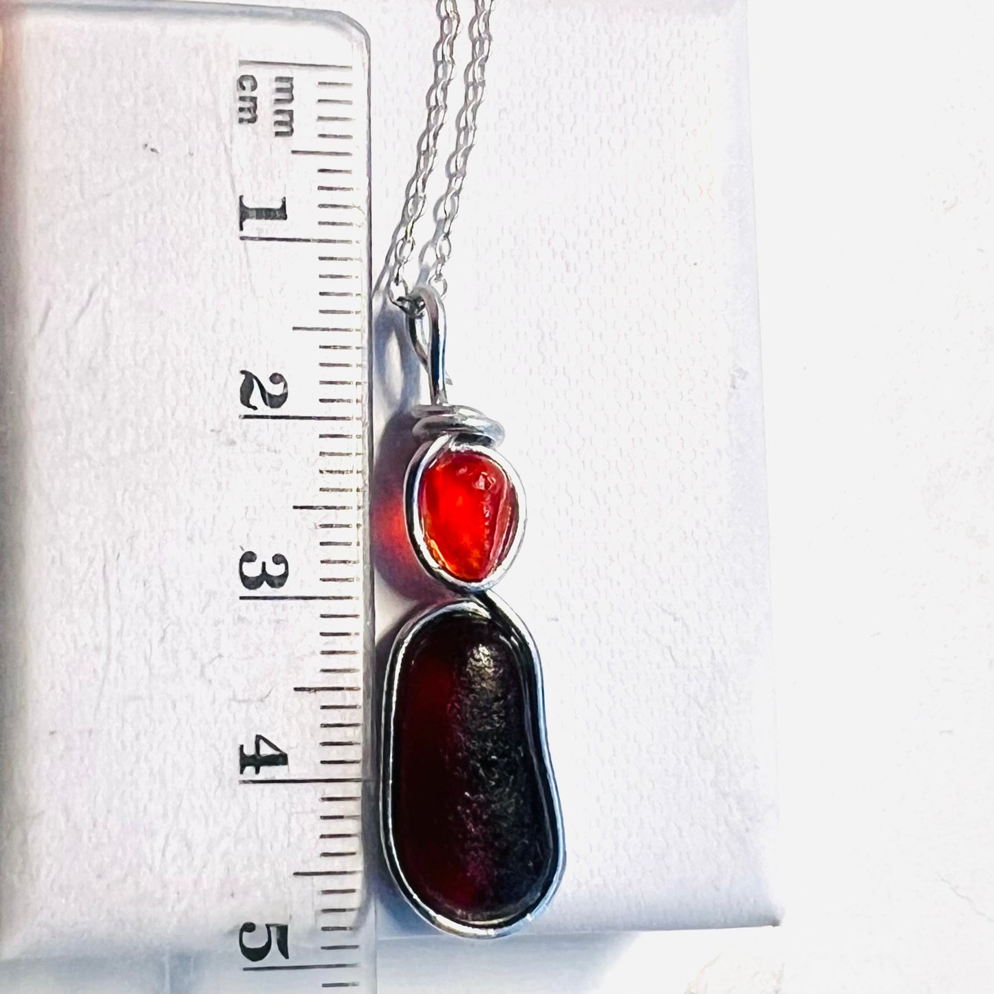Rare Red and Orange Seaham Sea Glass Pendant