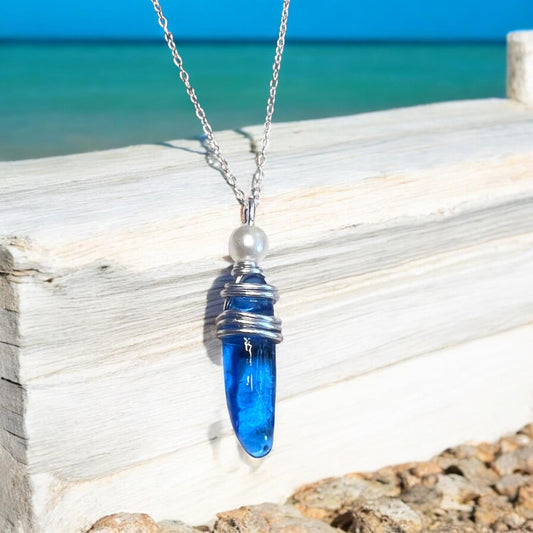 Mid Blue Seaham Sea Glass Pendant