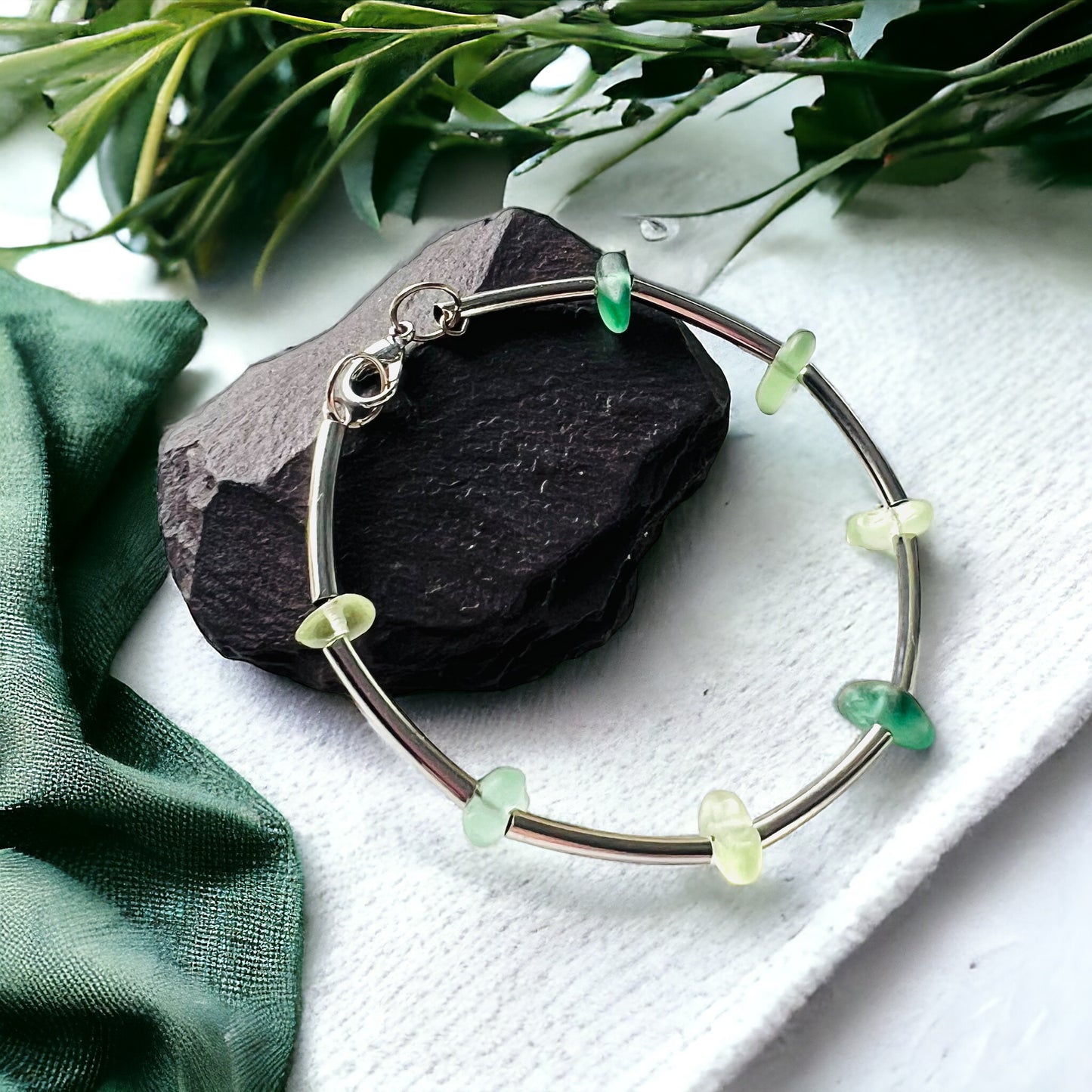 Mixed Greens Seaham Sea Glass Bangle Bracelet