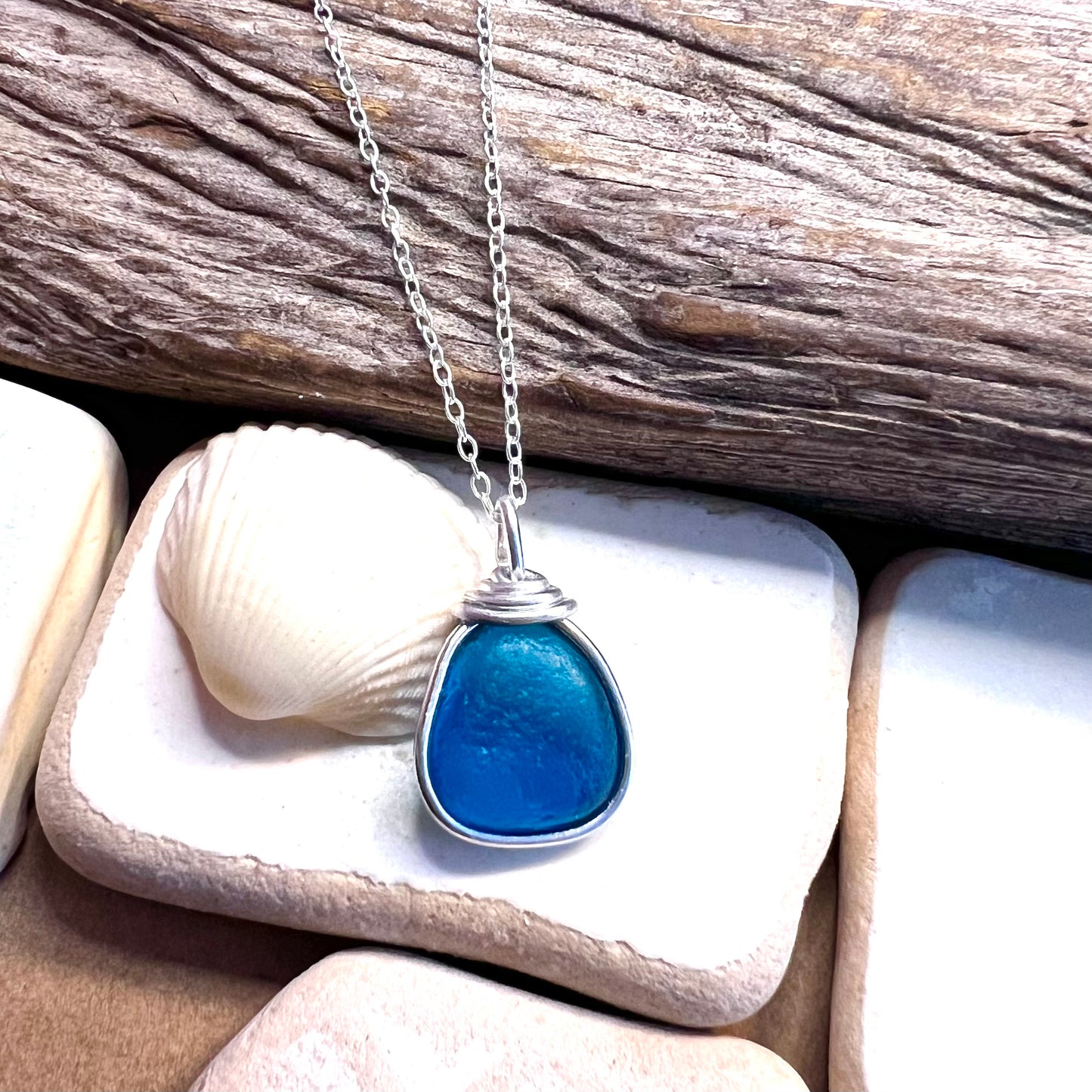 Turquoise Green Seaham Sea Glass Pendant