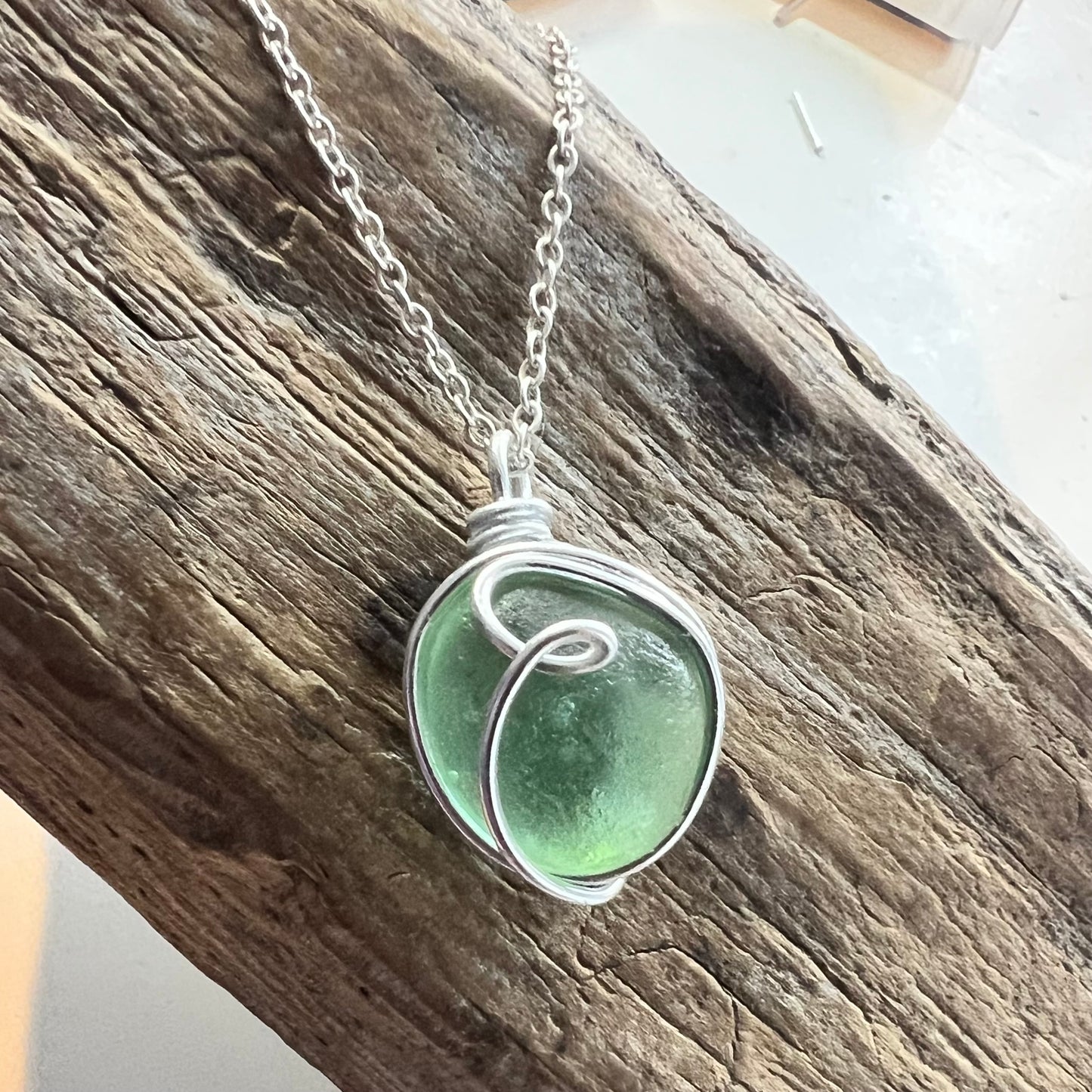 Seaham Sea Glass Aqua Bubble Pendant