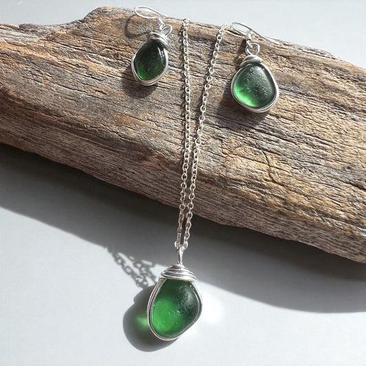 Green Seaham Sea Glass Set