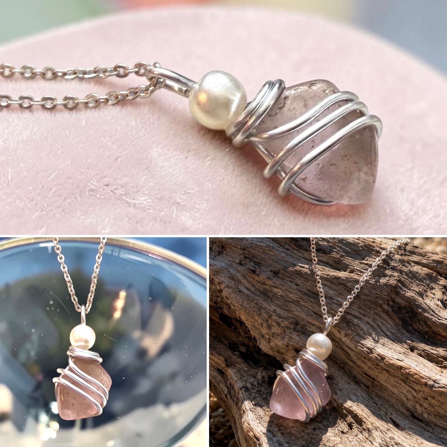 Dusky Pale Pink Seaham Sea Glass Pendant