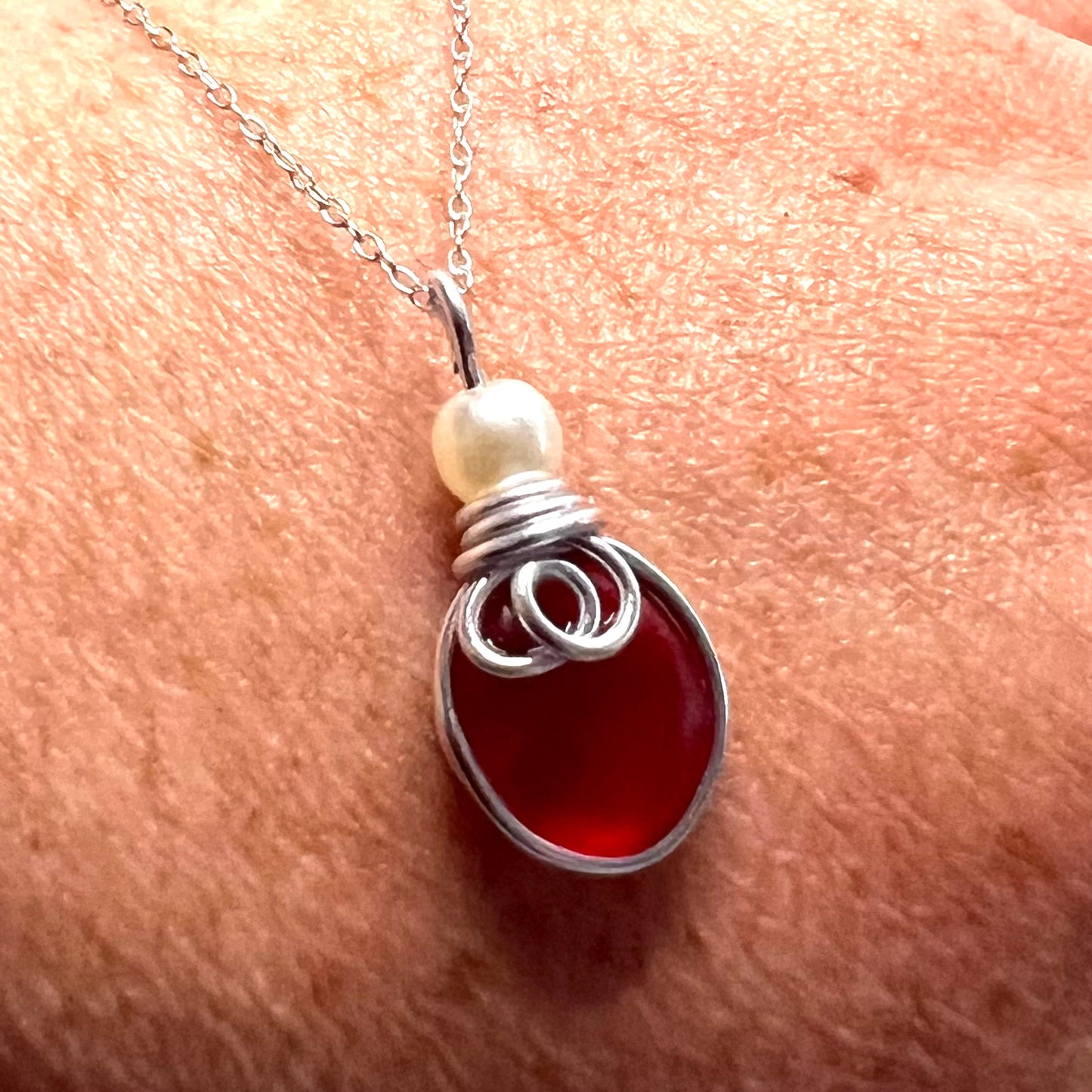 Very Rare Red Seaham Sea Glass Pendant