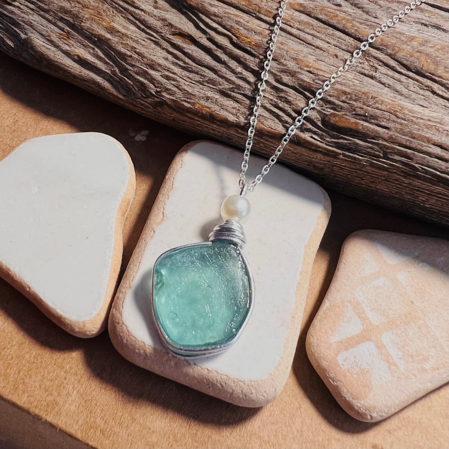 Large Turquoise Seaham Sea Glass Pendant
