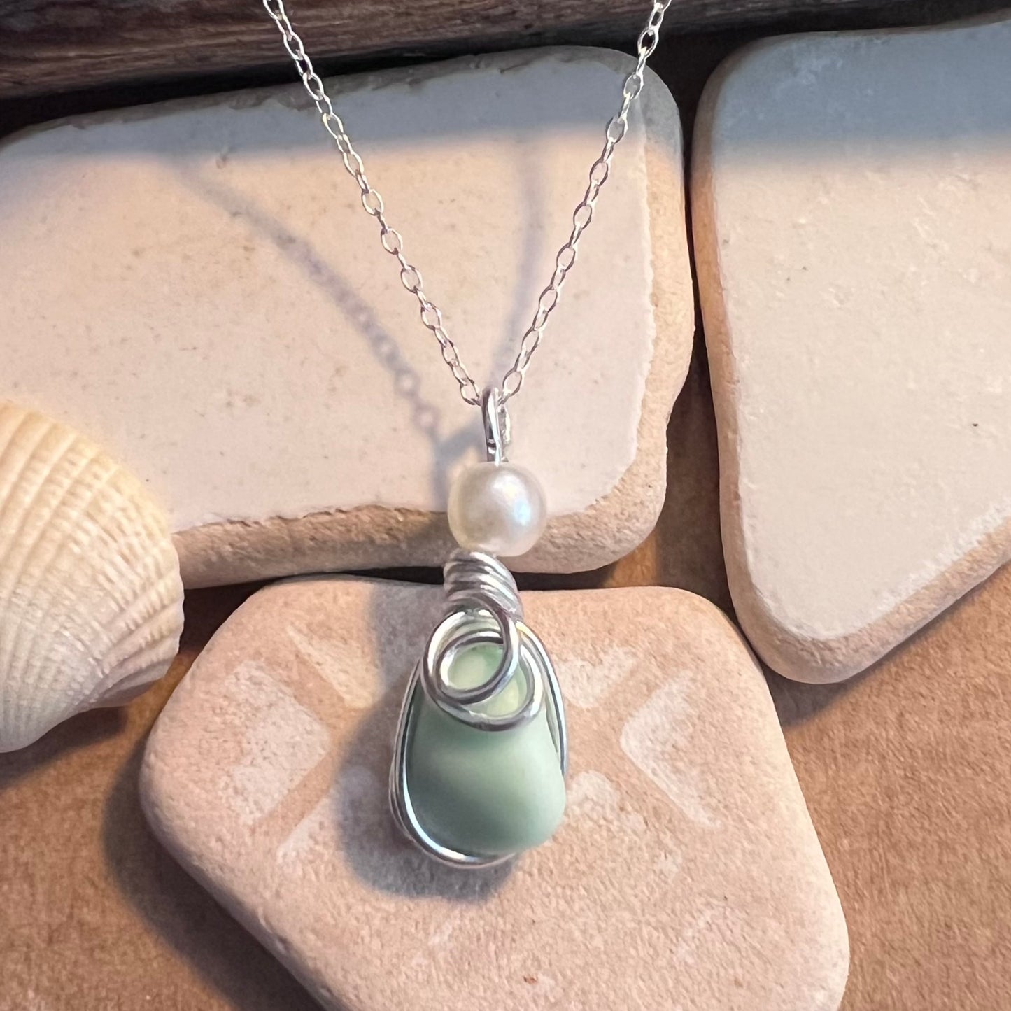 Mint Green Seaham Milk Glass Pendant