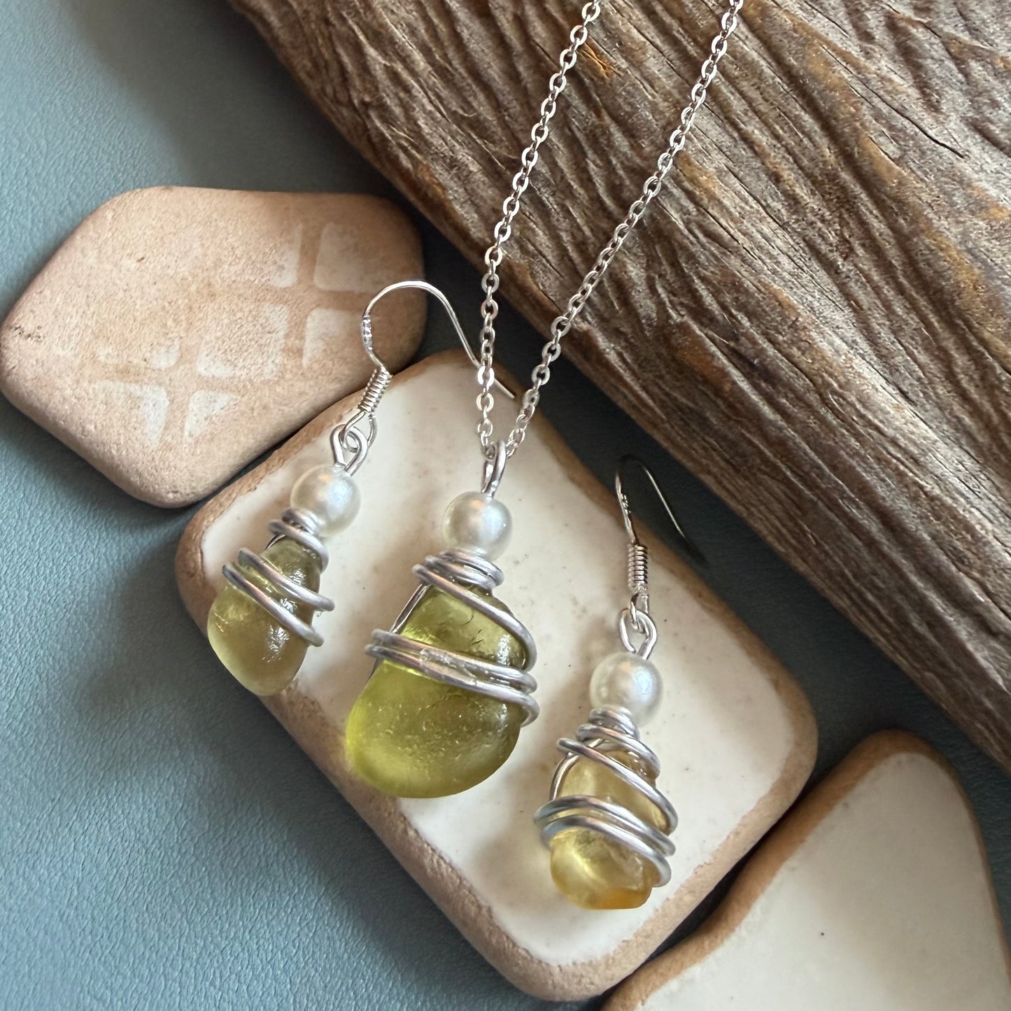 Yellow Seaham Sea Glass Jewellery Set