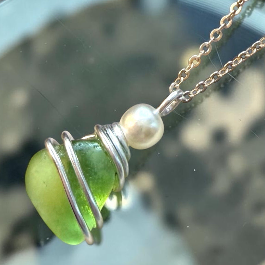 Light Green Devon Sea Glass Pendant