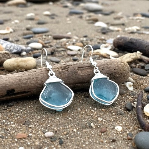 Blue Seaham Sea Glass Earrings