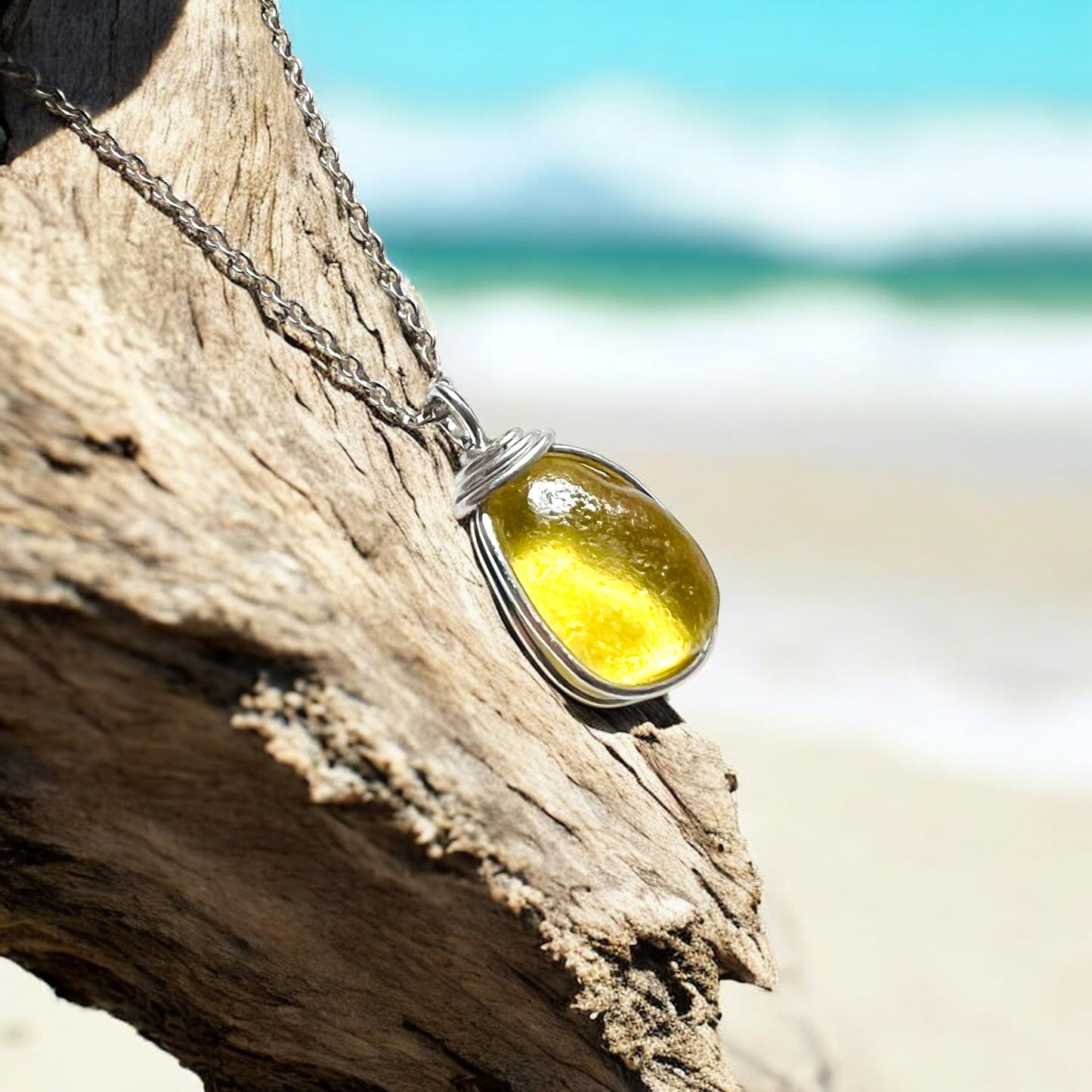 Rare Yellow Sea Glass Pendant