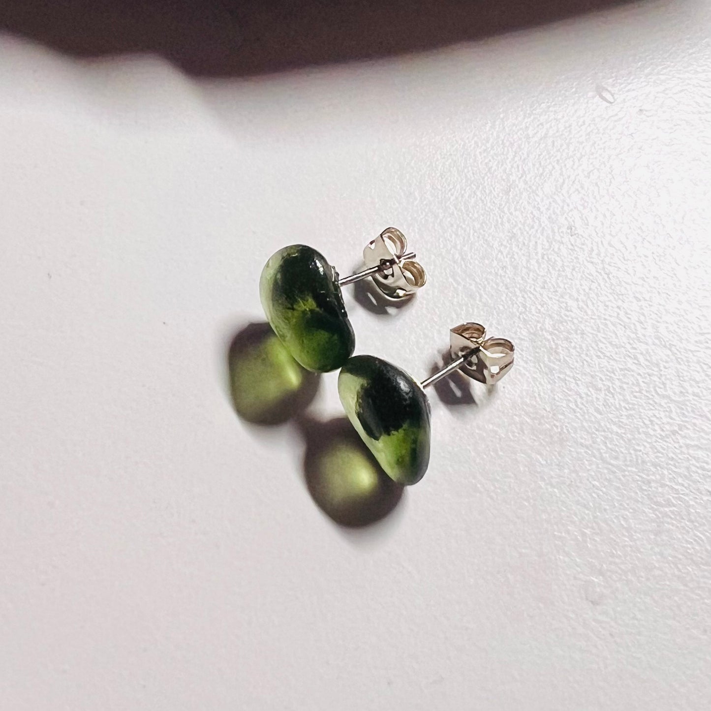 Olive Green Seaham Glass Stud Earrings