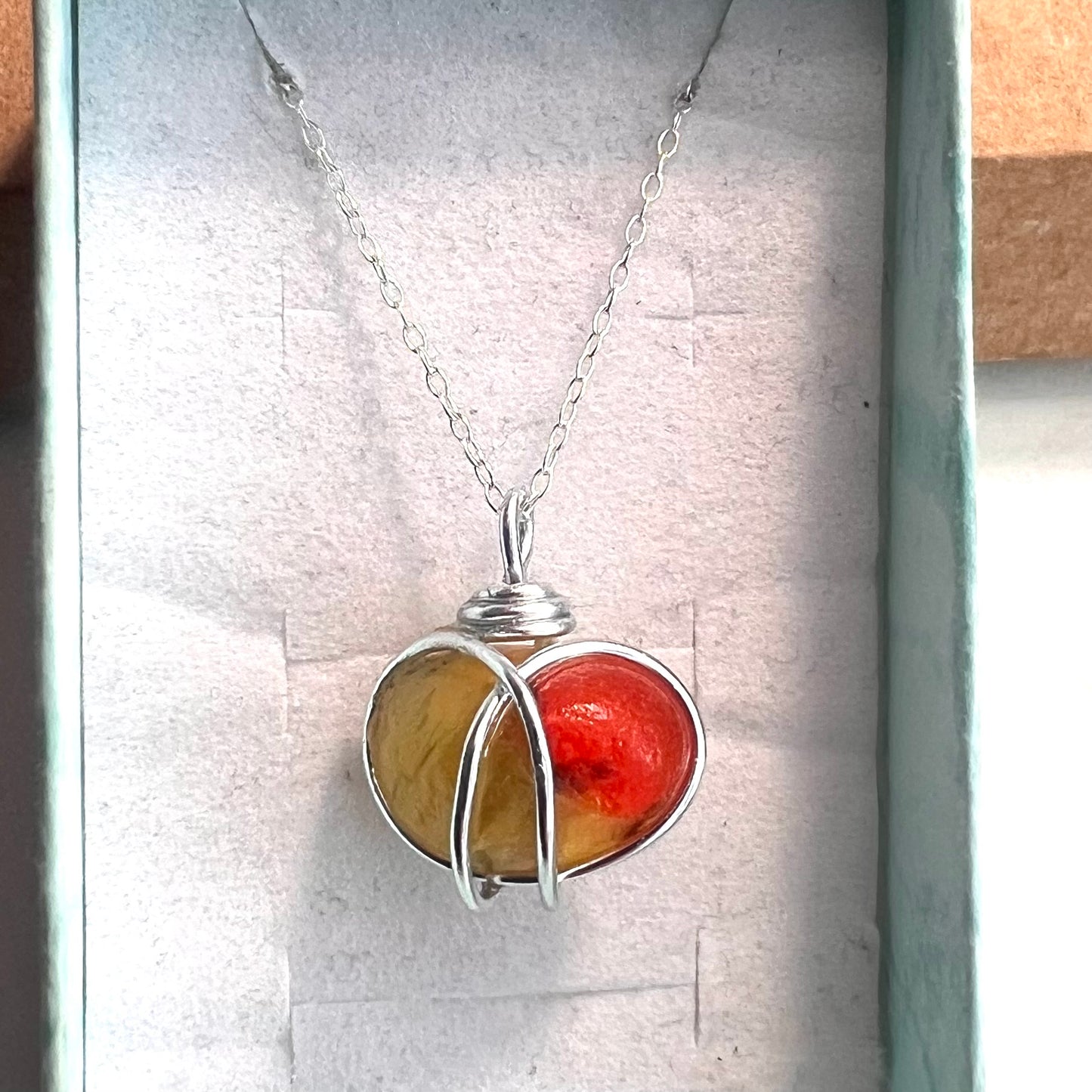 Very Rare Red and Orange Seaham Sea Glass Multi Pendant
