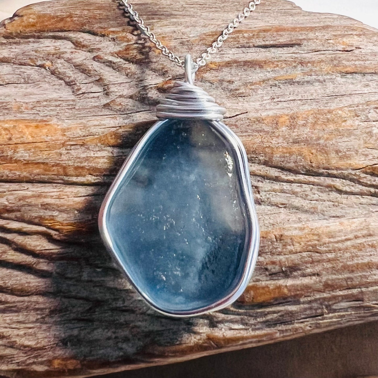 Large Dusky Blue Seaham Sea Glass Pendant
